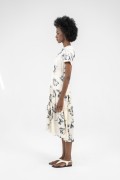 White Leaf Silk Midi Dress